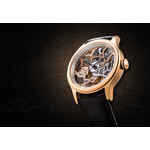 Montre EARNSHAW Bauer homme automatique acier doré rose bracelet cuir marron foncé - vue D2