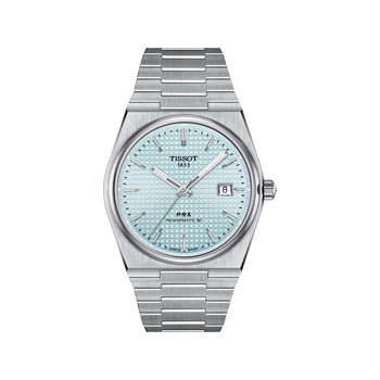 Montre TISSOT PRX POWERMATIC homme automatique cadran bleu clair bracelet gris
