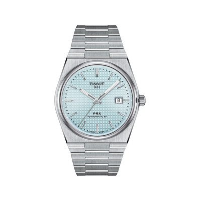 Montre TISSOT PRX POWERMATIC homme automatique cadran bleu clair bracelet gris