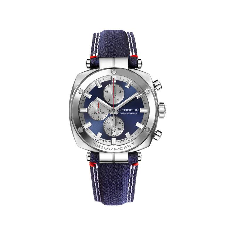 Montre HERBELIN Newport Heritage homme acier bracelet bleu - vue 1