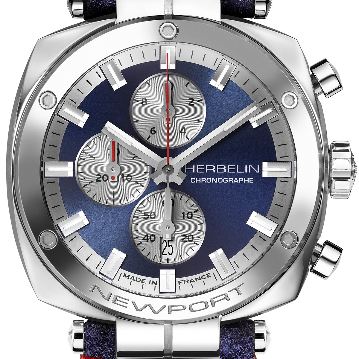 Montre HERBELIN Newport Heritage homme acier bracelet bleu - vue D1
