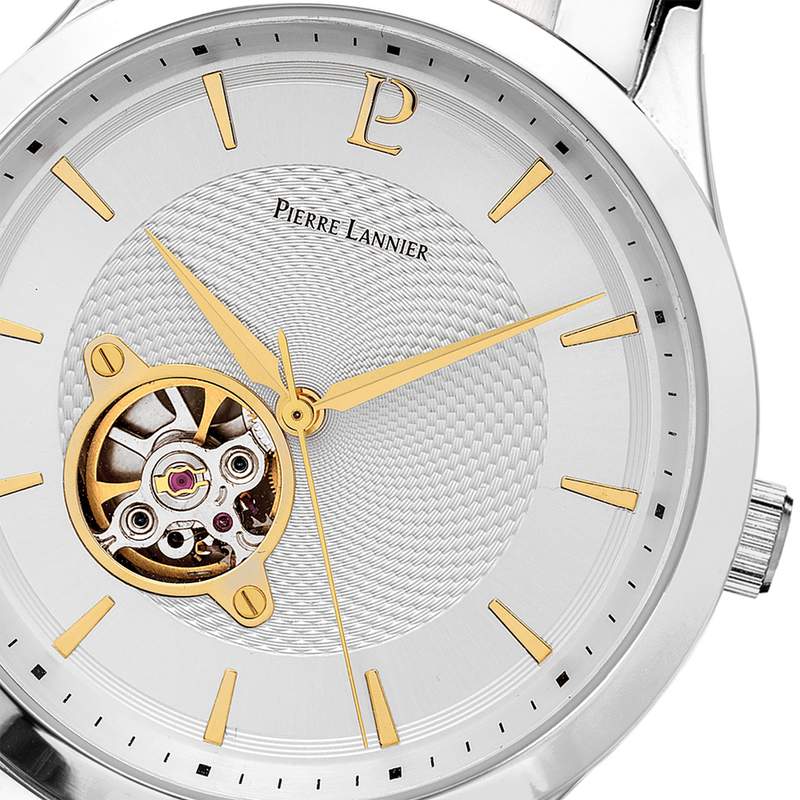 Montre PIERRE LANNIER fleuret homme automatique bracelet acier argent - vue D1