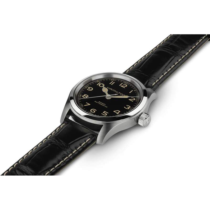 Montre HAMILTON Khaki Field homme automatique acier bracelet cuir noir - vue 2
