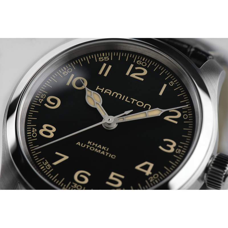 Montre HAMILTON Khaki Field homme automatique acier bracelet cuir noir - vue D1
