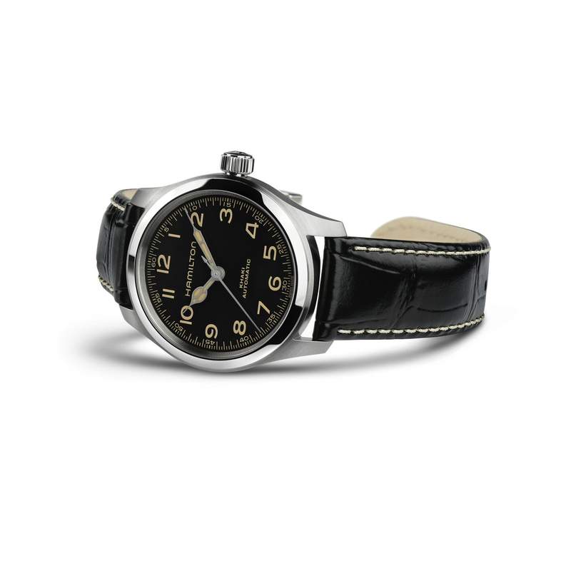 Montre HAMILTON Khaki Field homme automatique acier bracelet cuir noir - vue D2