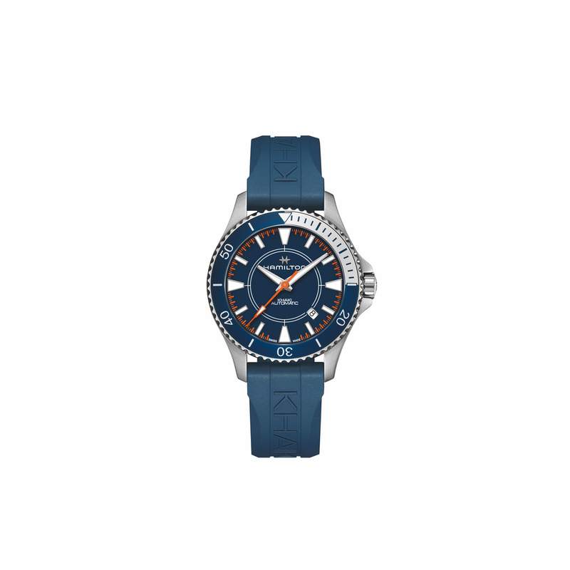 Montre HAMILTON Khaky Navy homme automatique acier bracelet caoutchouc bleu - vue 1