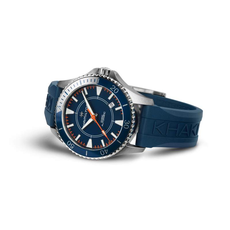 Montre HAMILTON Khaky Navy homme automatique acier bracelet caoutchouc bleu - vue D2