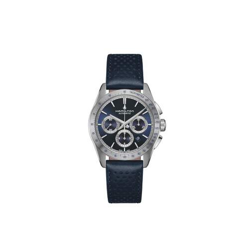 Montre HAMILTON Jazzmaster homme automatique, bracelet cuir bleu