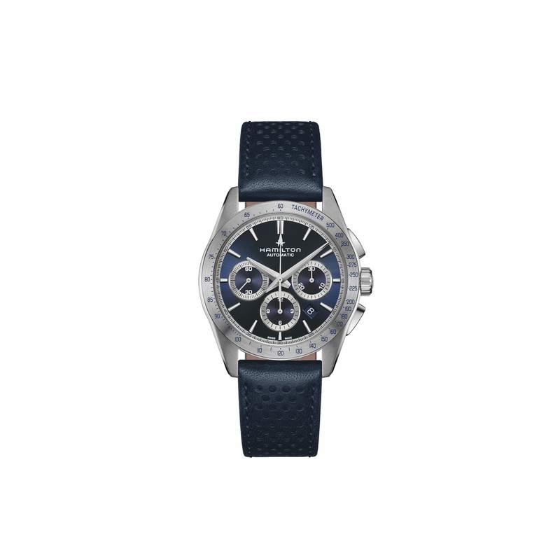 Montre HAMILTON Jazzmaster homme automatique, bracelet cuir bleu - vue 1
