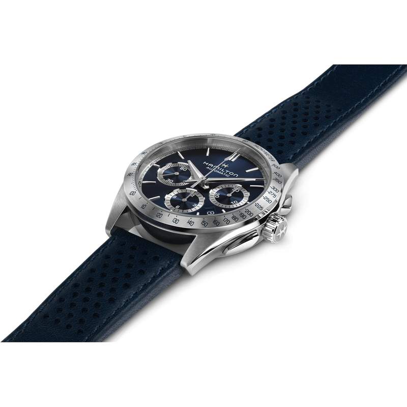 Montre HAMILTON Jazzmaster homme automatique, bracelet cuir bleu - vue 2