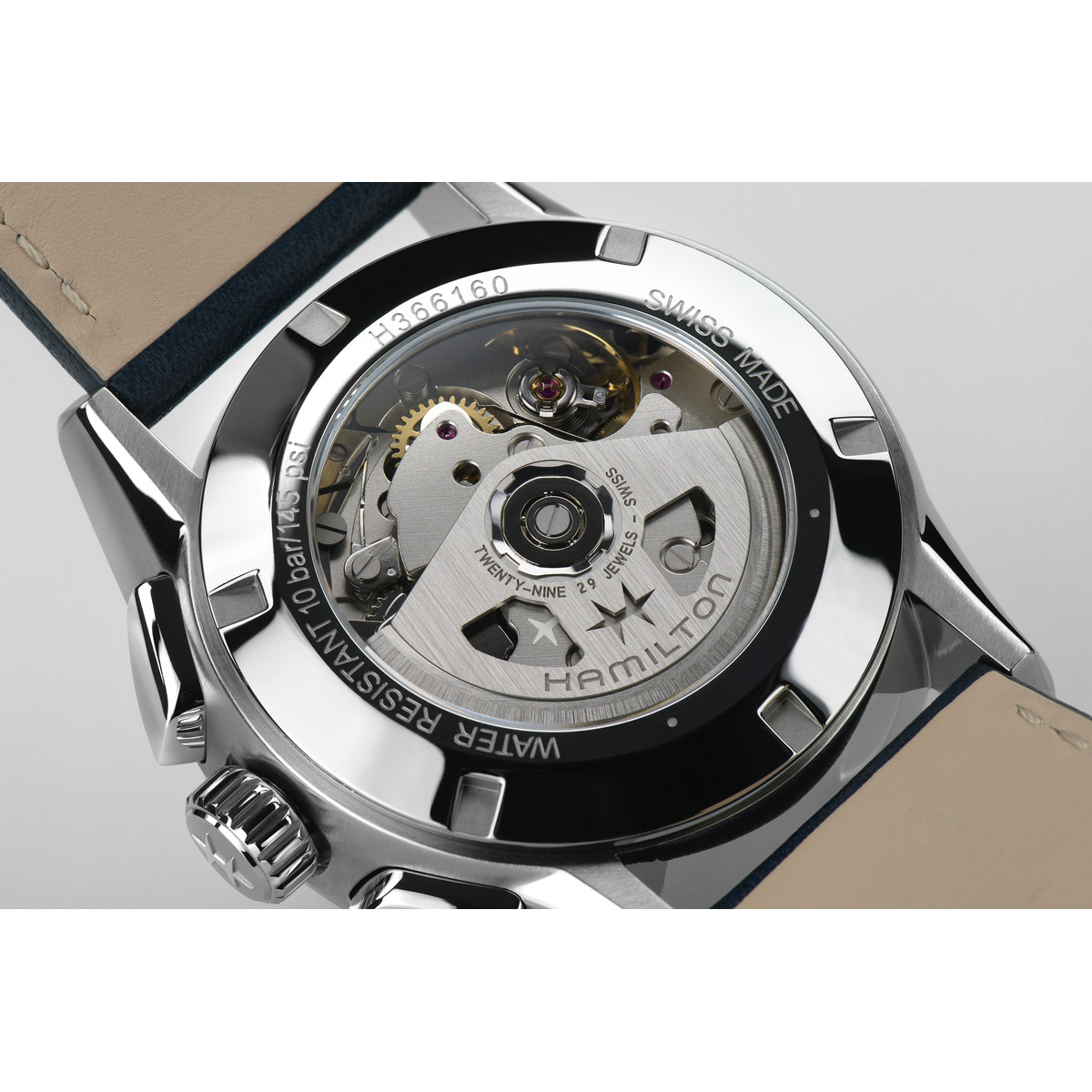 Montre HAMILTON Jazzmaster homme automatique, bracelet cuir bleu - vue 3