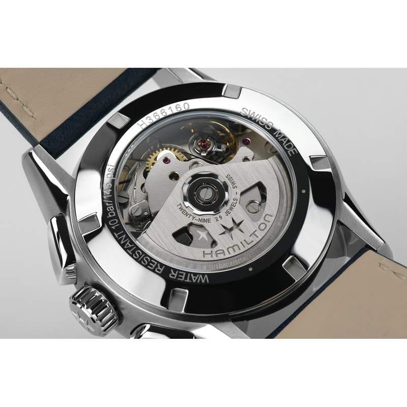 Montre HAMILTON Jazzmaster homme automatique, bracelet cuir bleu - vue 3