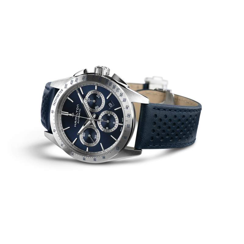 Montre HAMILTON Jazzmaster homme automatique, bracelet cuir bleu - vue D2
