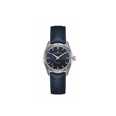 Montre HAMILTON Jazzmaster homme automatique acier  bracelet cuir bleu
