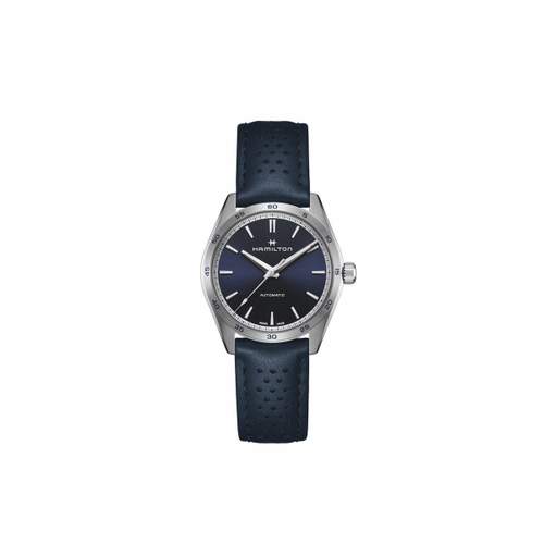 Montre HAMILTON Jazzmaster homme automatique acier  bracelet cuir bleu