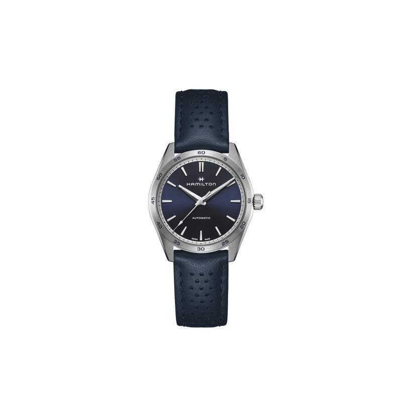 Montre HAMILTON Jazzmaster homme automatique acier  bracelet cuir bleu - vue 1