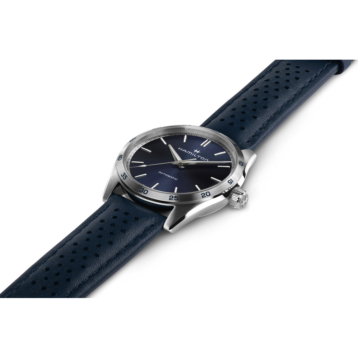 Montre HAMILTON Jazzmaster homme automatique acier  bracelet cuir bleu - vue 2