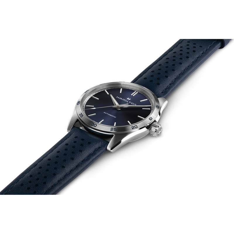 Montre HAMILTON Jazzmaster homme automatique acier  bracelet cuir bleu - vue 2
