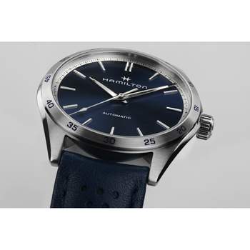 HAMILTON Jazzmaster herenhorloge, automatisch, staal,  blauwe leren band