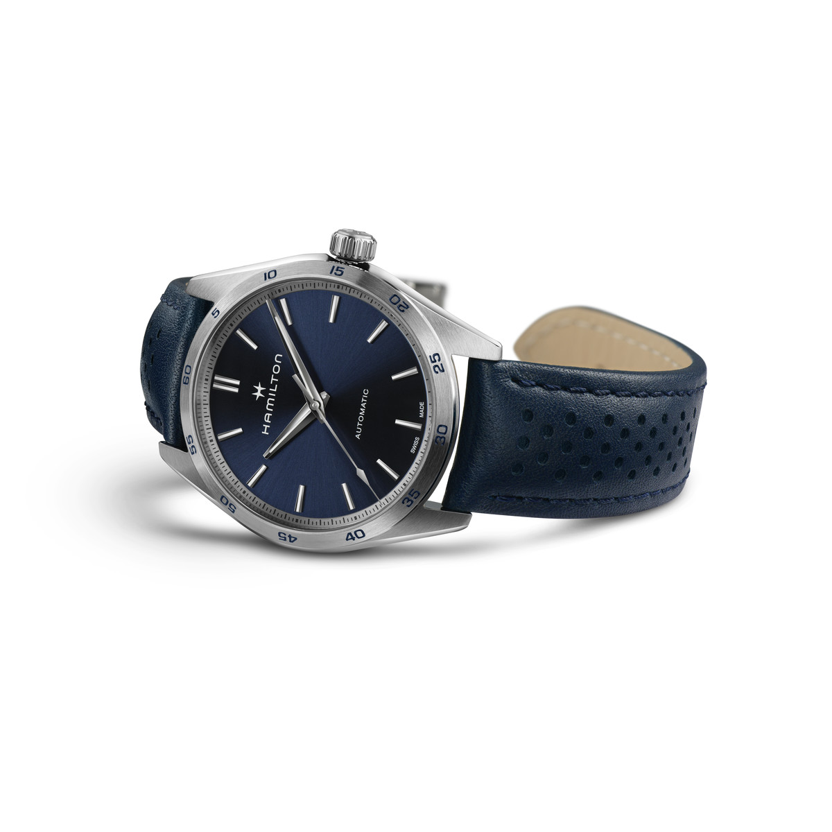 Montre HAMILTON Jazzmaster homme automatique acier  bracelet cuir bleu - vue D2