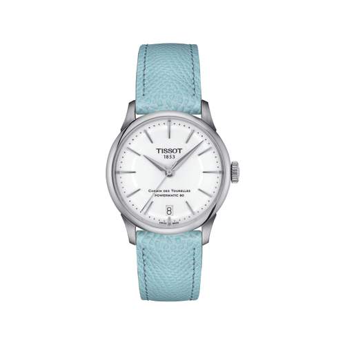 Montre TISSOT t-classic femme automatique acier bracelet cuir bleu