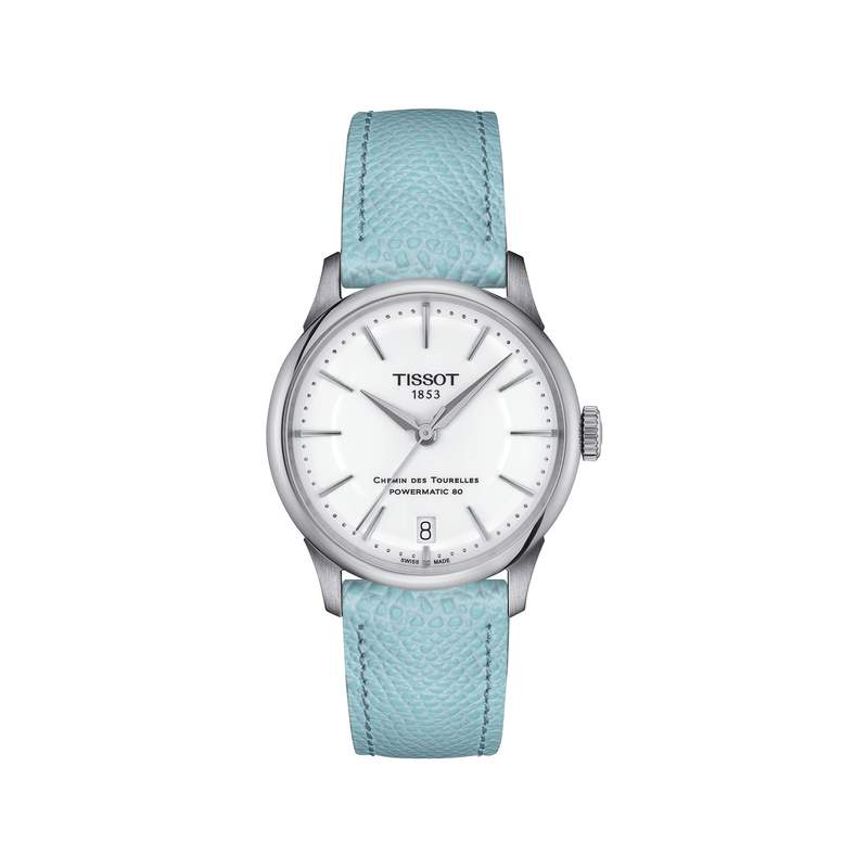 Montre TISSOT t-classic femme automatique acier bracelet cuir bleu - vue 1