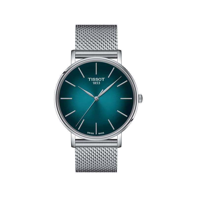 Montre TISSOT T-CLASSIC EVERYTIME mixte cadran vert bracelet acier gris - vue 1