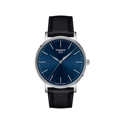 Montre TISSOT T-CLASSIC EVERYTIME homme cadran bleu bracelet cuir noir - vue 1