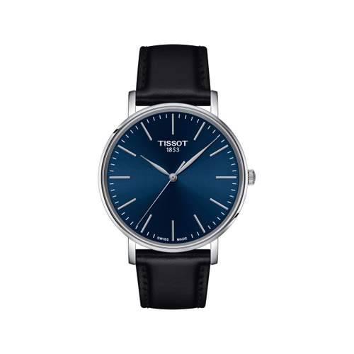 Montre TISSOT T-CLASSIC EVERYTIME homme cadran bleu bracelet cuir noir