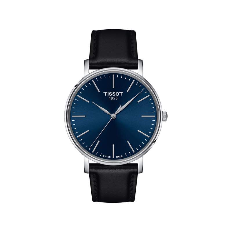 Montre TISSOT T-CLASSIC EVERYTIME homme cadran bleu bracelet cuir noir - vue 1