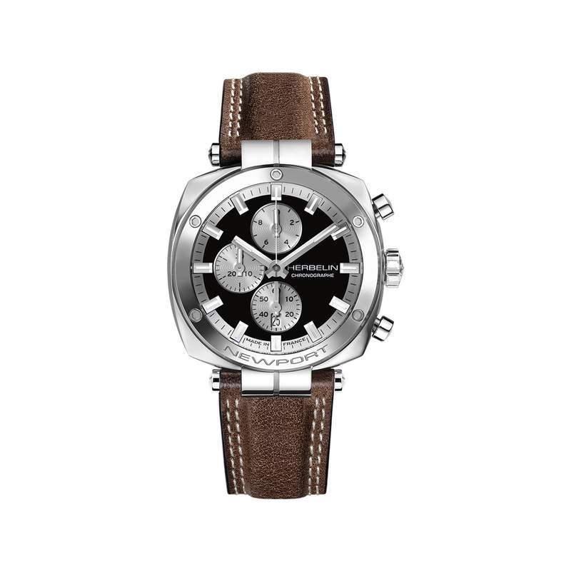Montre HERBELIN  Newport homme analogique acier bracelet cuir brun - vue 1