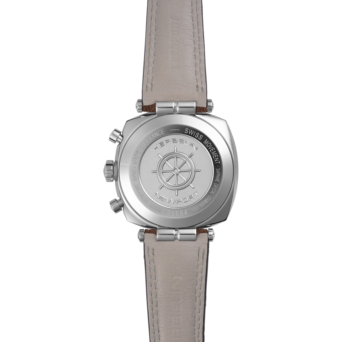 Montre HERBELIN  Newport homme analogique acier bracelet cuir brun - vue 3