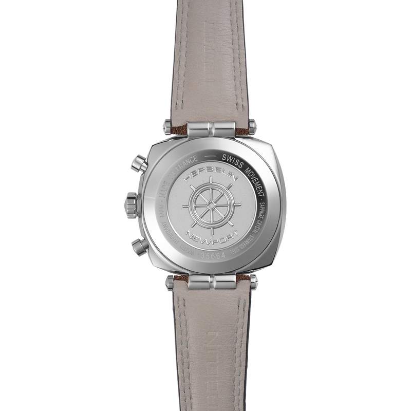 Montre HERBELIN  Newport homme analogique acier bracelet cuir brun - vue 3