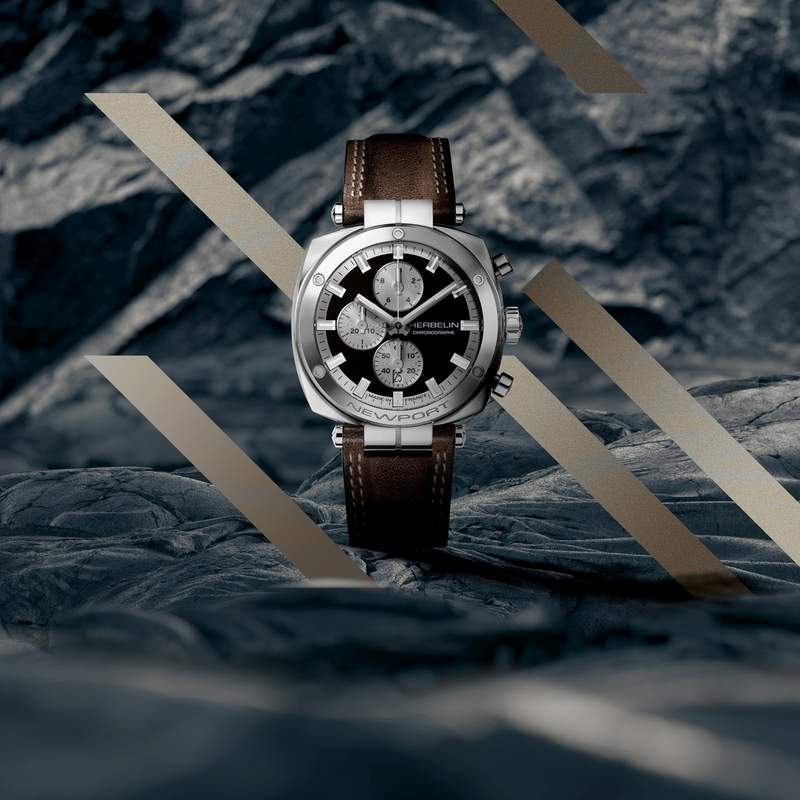 Montre HERBELIN  Newport homme analogique acier bracelet cuir brun - vue D1