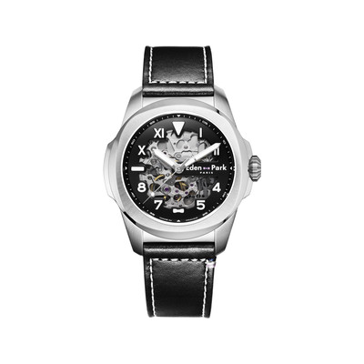 Montre EDEN PARK Sport homme automatique acier bracelet cuir noir - vue 1
