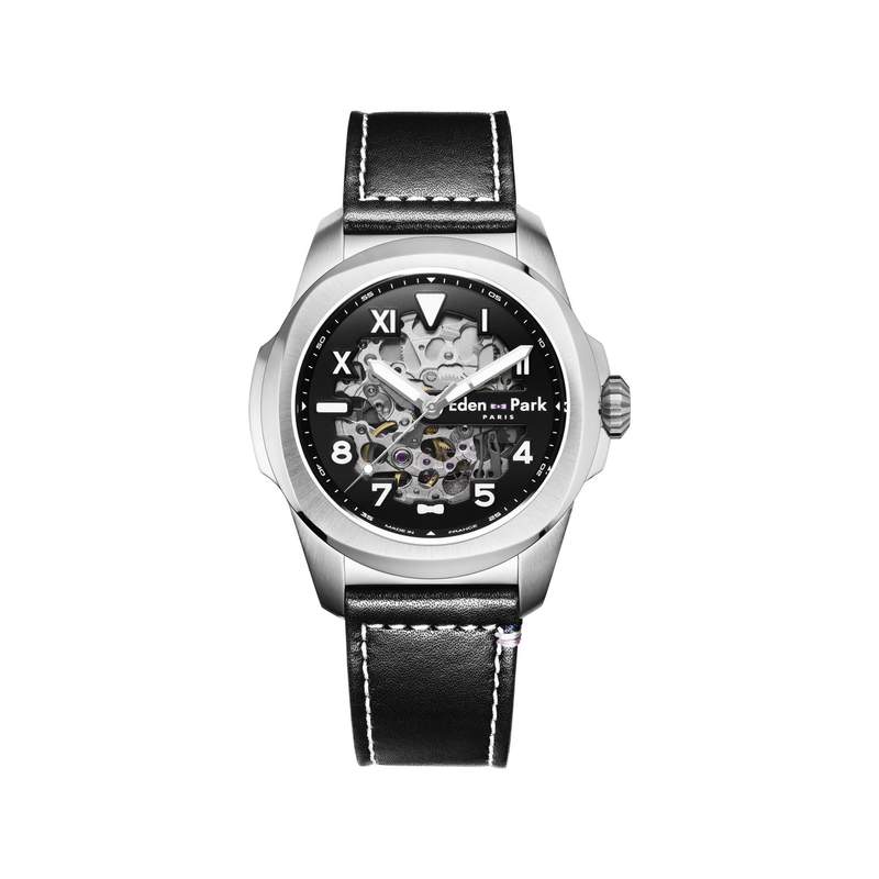 Montre EDEN PARK Sport homme automatique acier bracelet cuir noir - vue 1