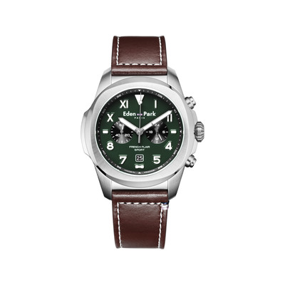 Montre EDEN PARK Sport homme acier bracelet cuir brun