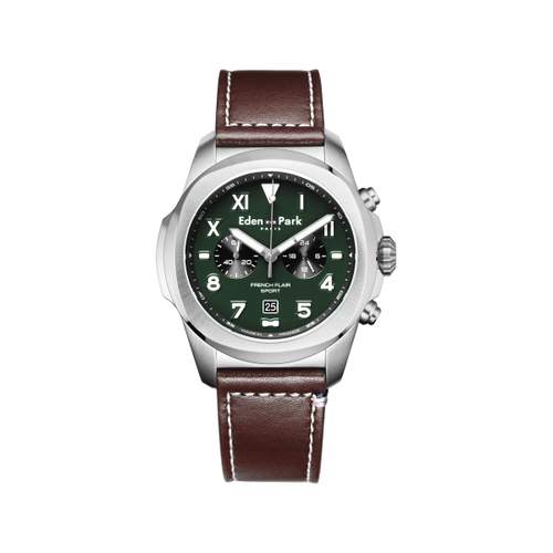 Montre EDEN PARK Sport homme acier bracelet cuir brun