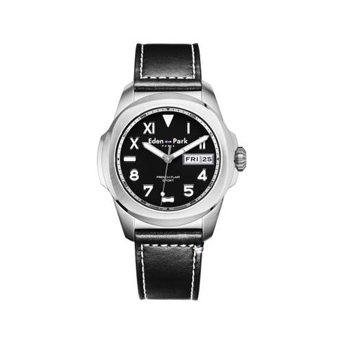 Montre EDEN PARK Sport homme acier bracelet cuir noir