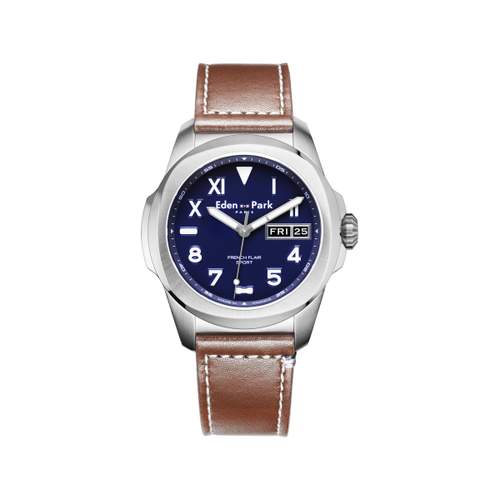 Montre EDEN PARK Sport homme acier bracelet cuir marron