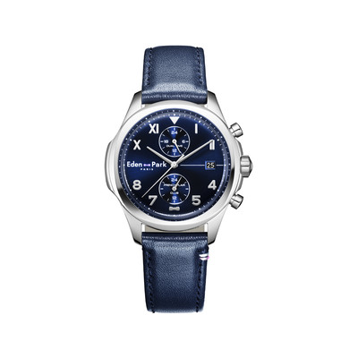 Montre EDEN PARK Club homme acier bracelet cuir bleu