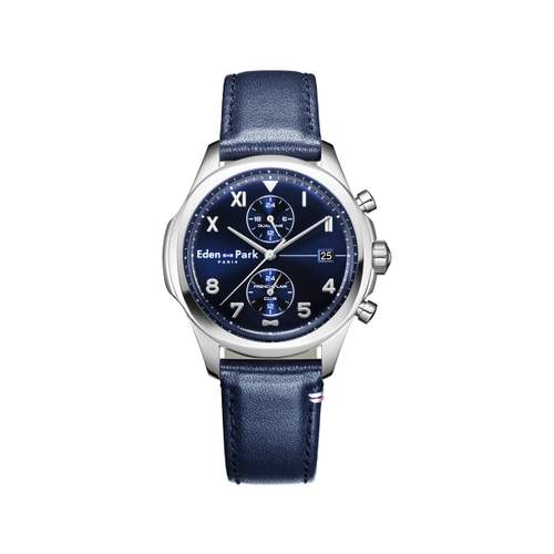 Montre EDEN PARK Club homme acier bracelet cuir bleu
