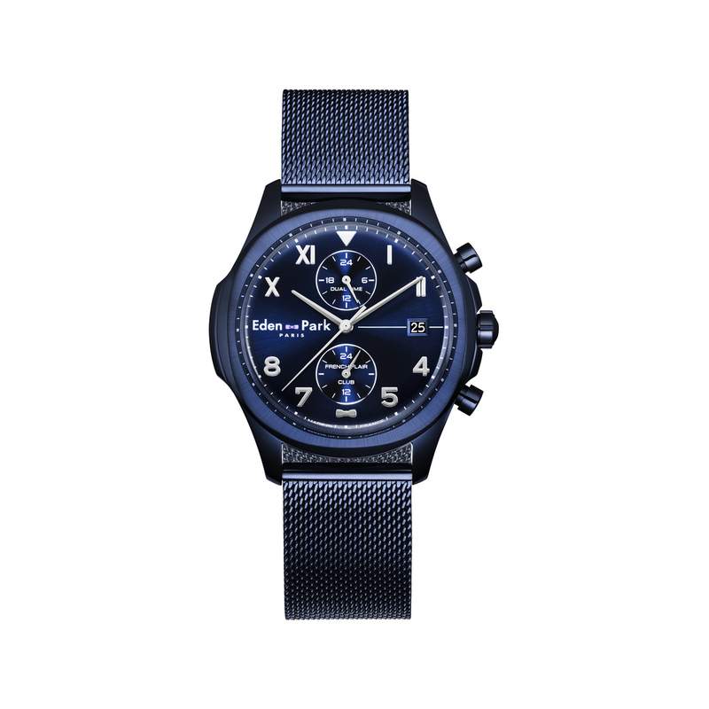 Montre EDEN PARK Club homme bracelet acier bleu maille milanaise - vue 1