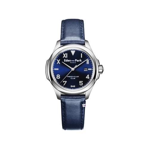 EDEN PARK Club men's watch steel blue leather strap