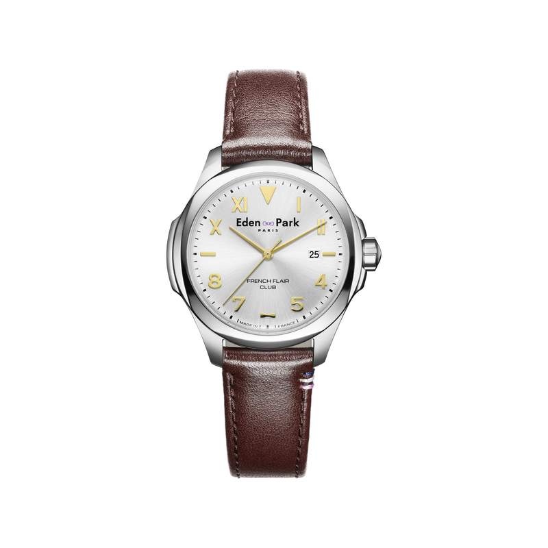Montre EDEN PARK Club homme acier bracelet cuir brun - vue 1