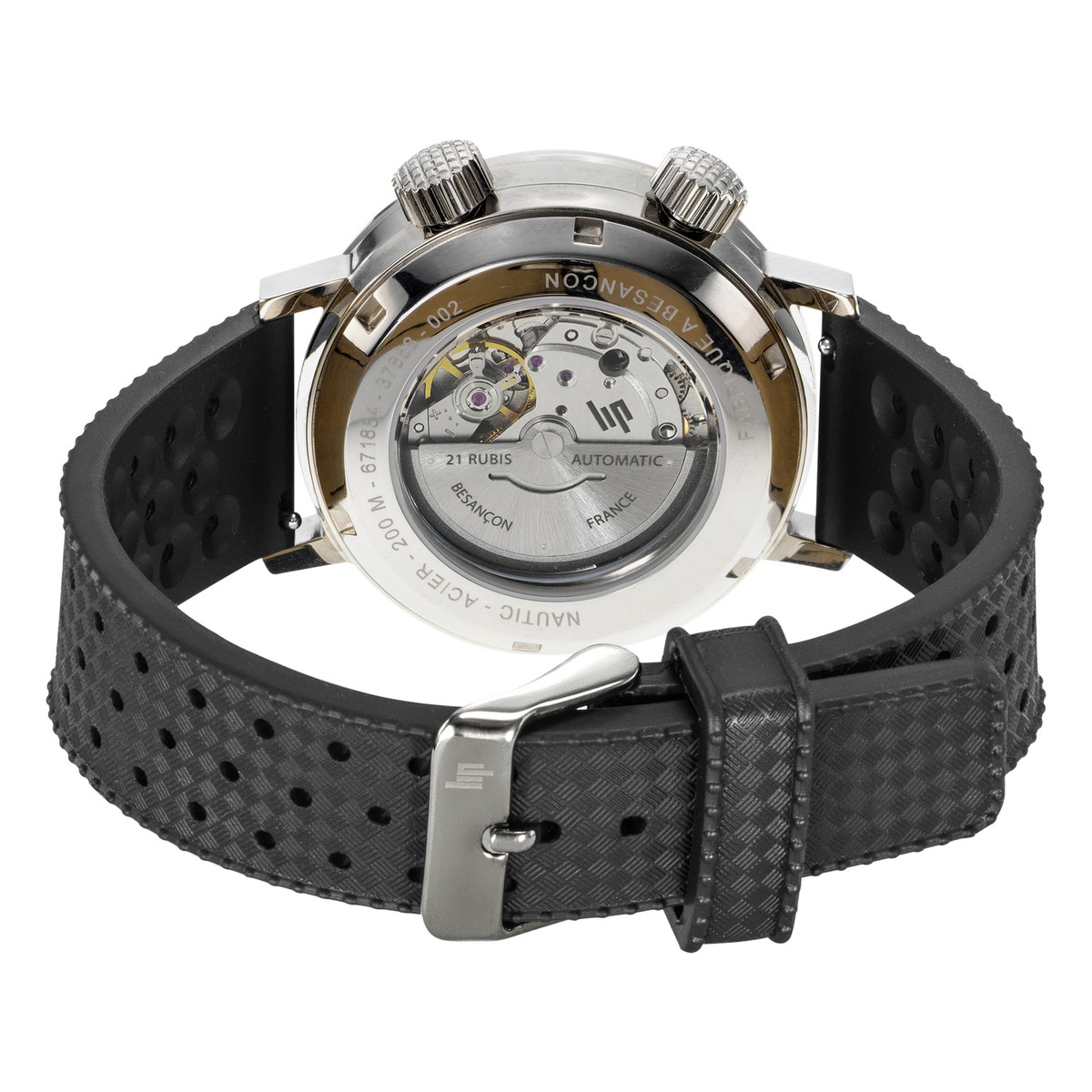 Montre LIP Grande Nautic-Océan homme automatique cadran bleu, bracelet caoutchouc noir, boitier acier inoxydable - vue 3