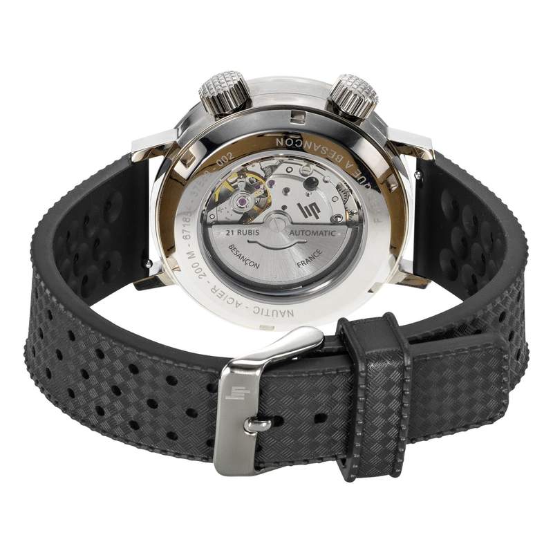 Montre LIP Grande Nautic-Océan homme automatique cadran bleu, bracelet caoutchouc noir, boitier acier inoxydable - vue 3