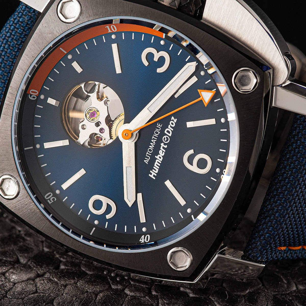 Montre HUMBERT-DROZ hd1 homme automatique, bracelet tissu bleu fonce - vue D1