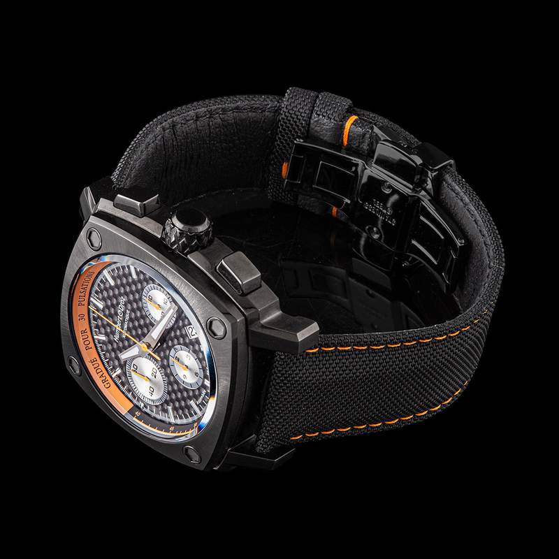 Montre HUMBERT-DROZ hd7 homme chronographe, bracelet cuir noir - vue 2
