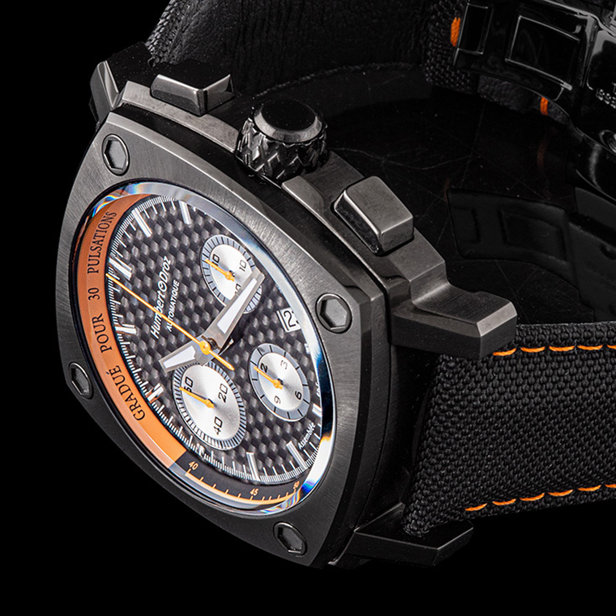 Montre HUMBERT-DROZ hd7 homme chronographe, bracelet cuir noir - vue D1